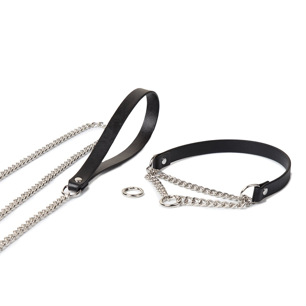 WILDCHOK PU Leather Choker with Chain O-Ring Adjustable Collar Necklace