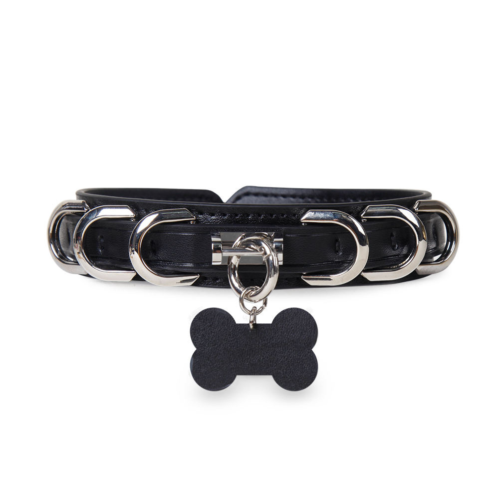 WILDCHOK Genuine Cowhide Leather Choker with Detachable Bone‑Shaped Charm Tag