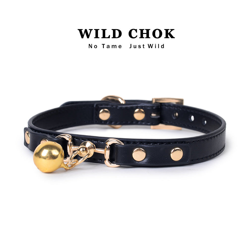 WILD CHOK Choker - Red Blac Gold Rivet Bell Pendant Edgy Daily Party Fashion Accessory