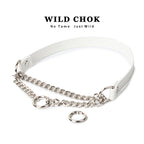 WILD CHOK PU Leather Choker with Metal Chain & Ring - Black White Edgy Daily Party Fashion Accessory
