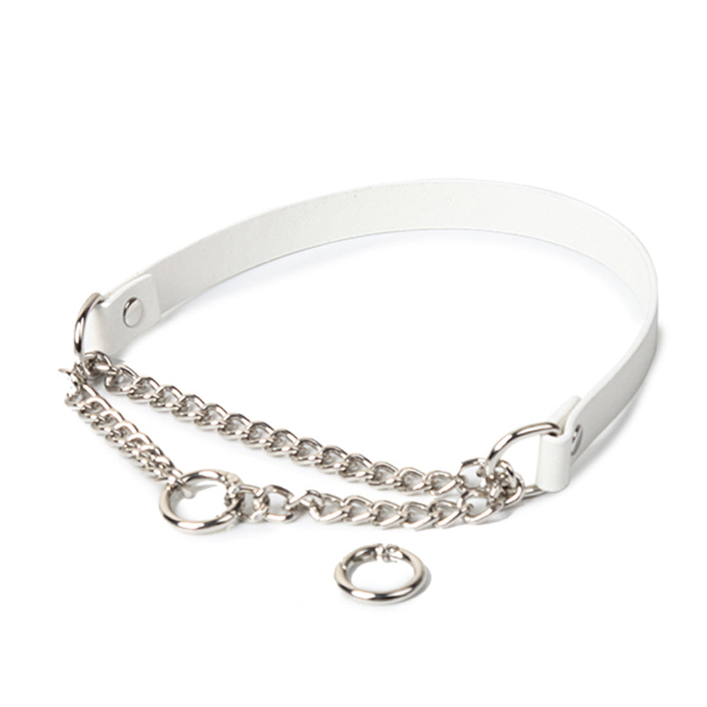 WILDCHOK PU Leather Choker with Chain O-Ring Adjustable Collar Necklace