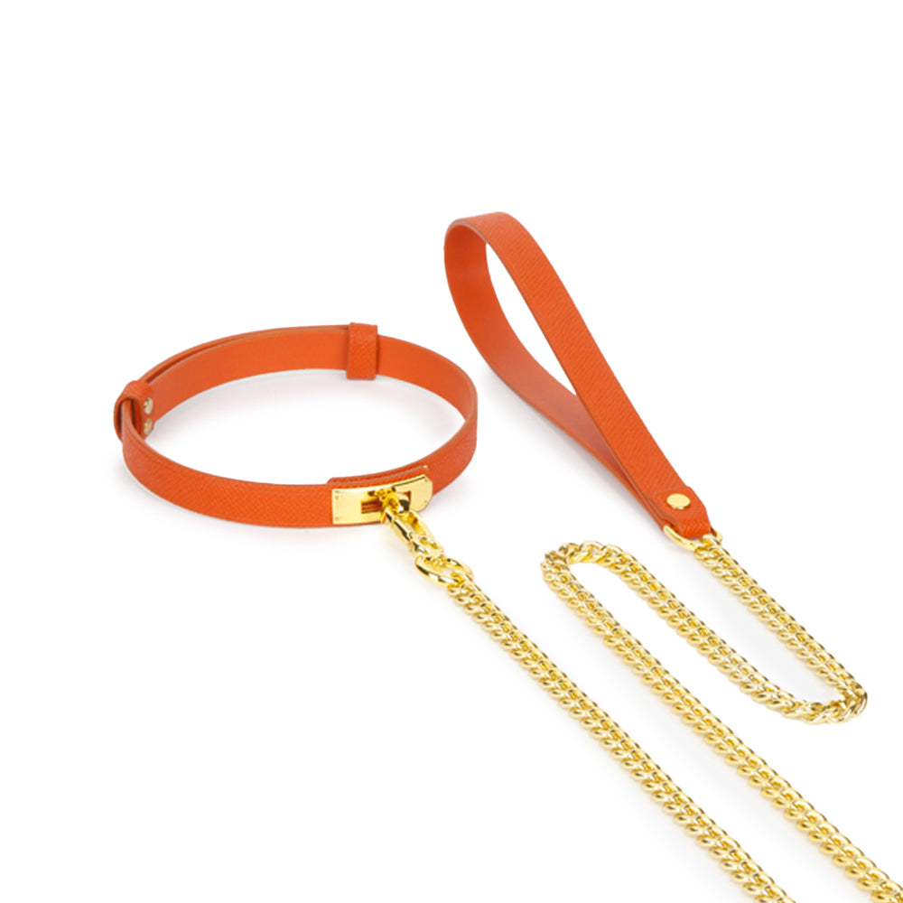 WILDCHOK Leather Choker with Gold Lock Buckle - Textured Black Red Orange Daily Party Fashion Accessory