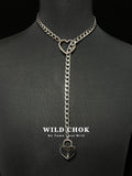 WILDCHOK Titanium Steel Choker - Silver Heart Lock Curb Chain Y-Drop Daily Party Fashion Accessory