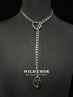WILDCHOK Titanium Steel Choker - Silver Heart Lock Curb Chain Y-Drop Daily Party Fashion Accessory