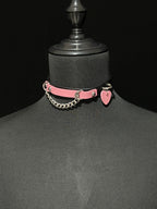 WILDCHOK Two‑Tone Cowhide Leather Choker, Heart Pendant with Chain