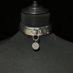 WILDCHOK Double‑Layer Genuine Cowhide Leather Choker | Contrast Inner Lining with Engravable Round Tag Pendant