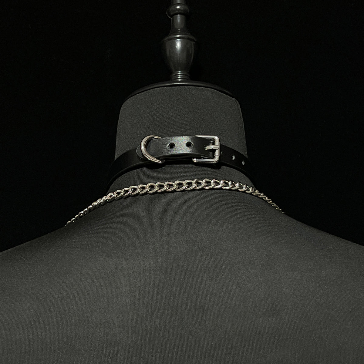 WILDCHOK Black PU Leather Choker, Adjustable Collar with Black Bow & Bell