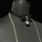 WILDCHOK Black PU Leather Choker, Adjustable Collar with Black Bow & Bell