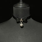 WILDCHOK Black PU Leather Choker, Adjustable Collar with Black Bow & Bell