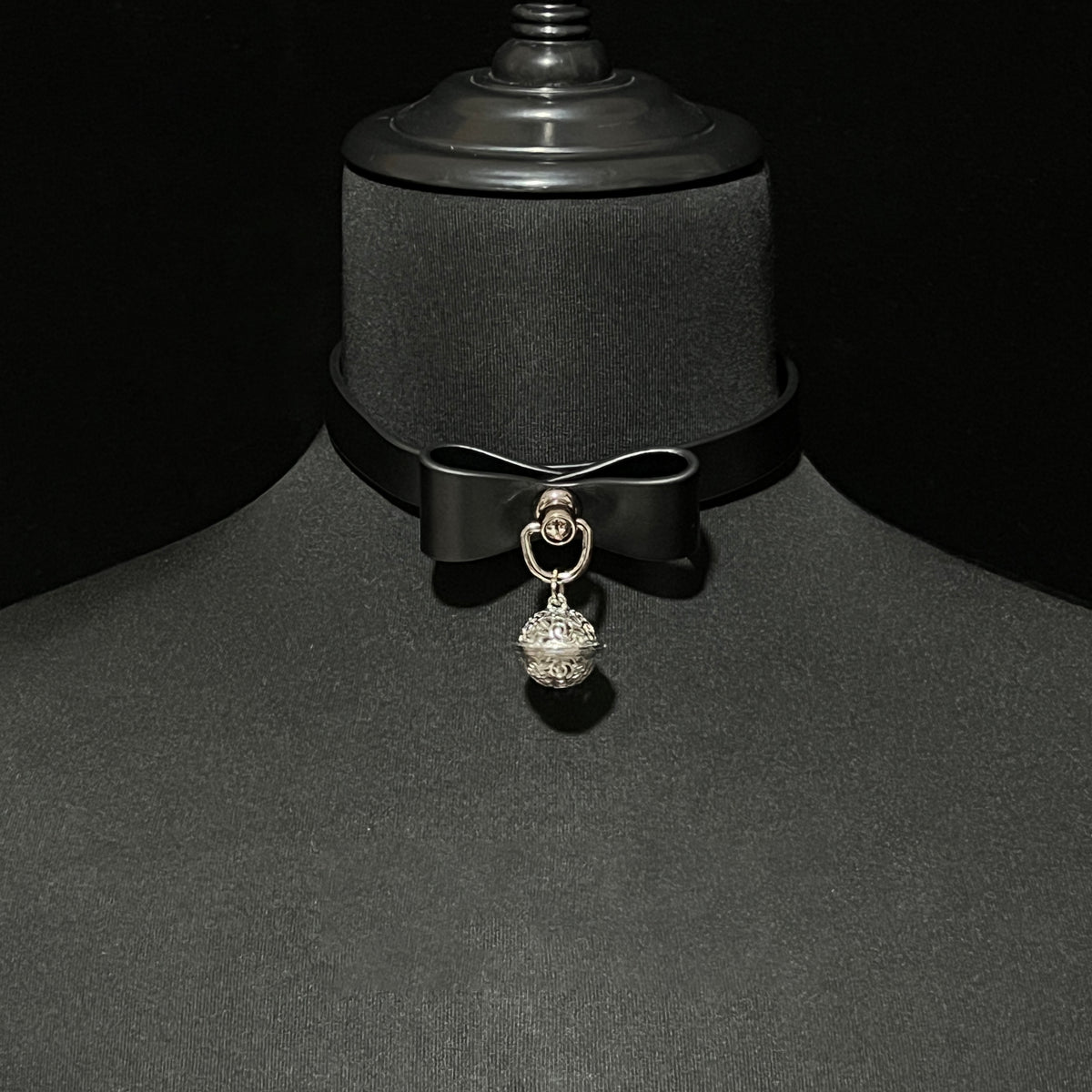 WILDCHOK Black PU Leather Choker, Adjustable Collar with Black Bow & Bell