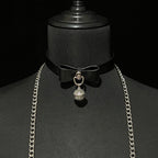 WILDCHOK Black PU Leather Choker, Adjustable Collar with Black Bow & Bell