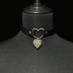 WILDCHOK Heart Pendant PU Collar, Leash Set with Hollow Heart Charm
