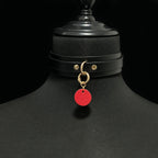 WILDCHOK Double‑Layer Genuine Cowhide Leather Choker | Contrast Inner Lining with Engravable Round Tag Pendant
