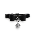 WILDCHOK Black PU Leather Choker, Adjustable Collar with Black Bow & Bell