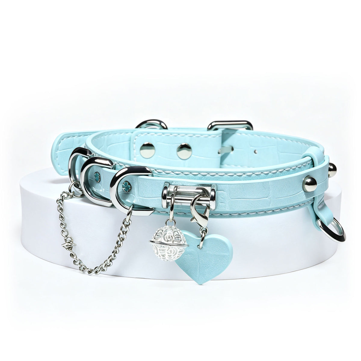WILDCHOK Microfiber Leather Unisex Choker Necklace with Bell‑Heart Pendant
