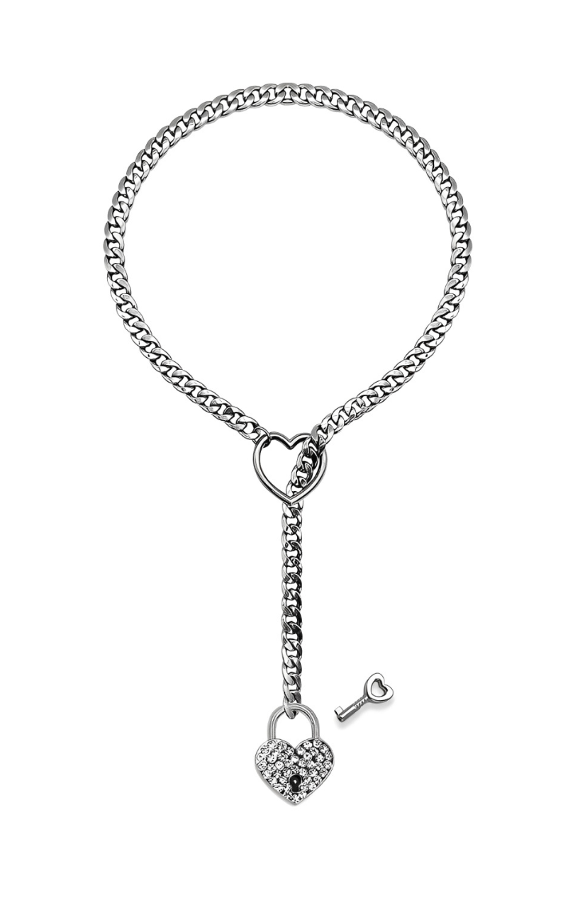 WILDCHOK - Crystal Heart Lock & Key Slip Chain