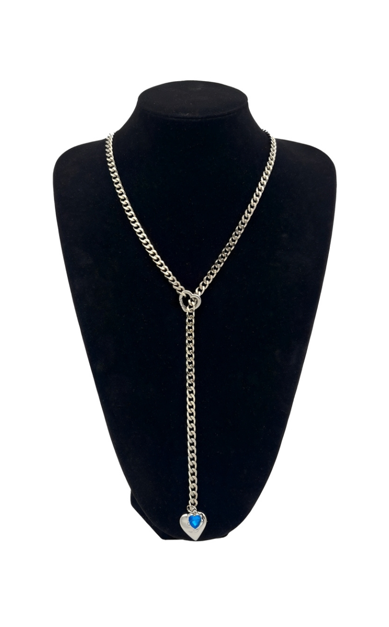 WILDCHOK - Heart Crystal Charm Slip Chain Choker