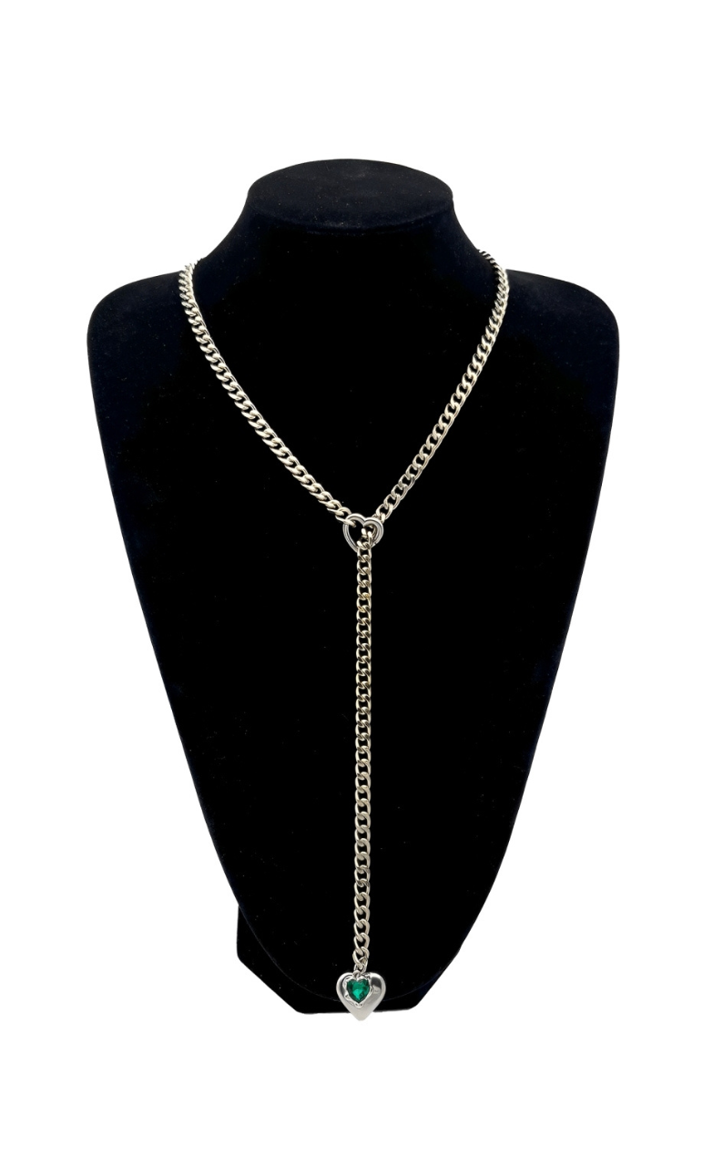 WILDCHOK - Heart Crystal Charm Slip Chain Choker