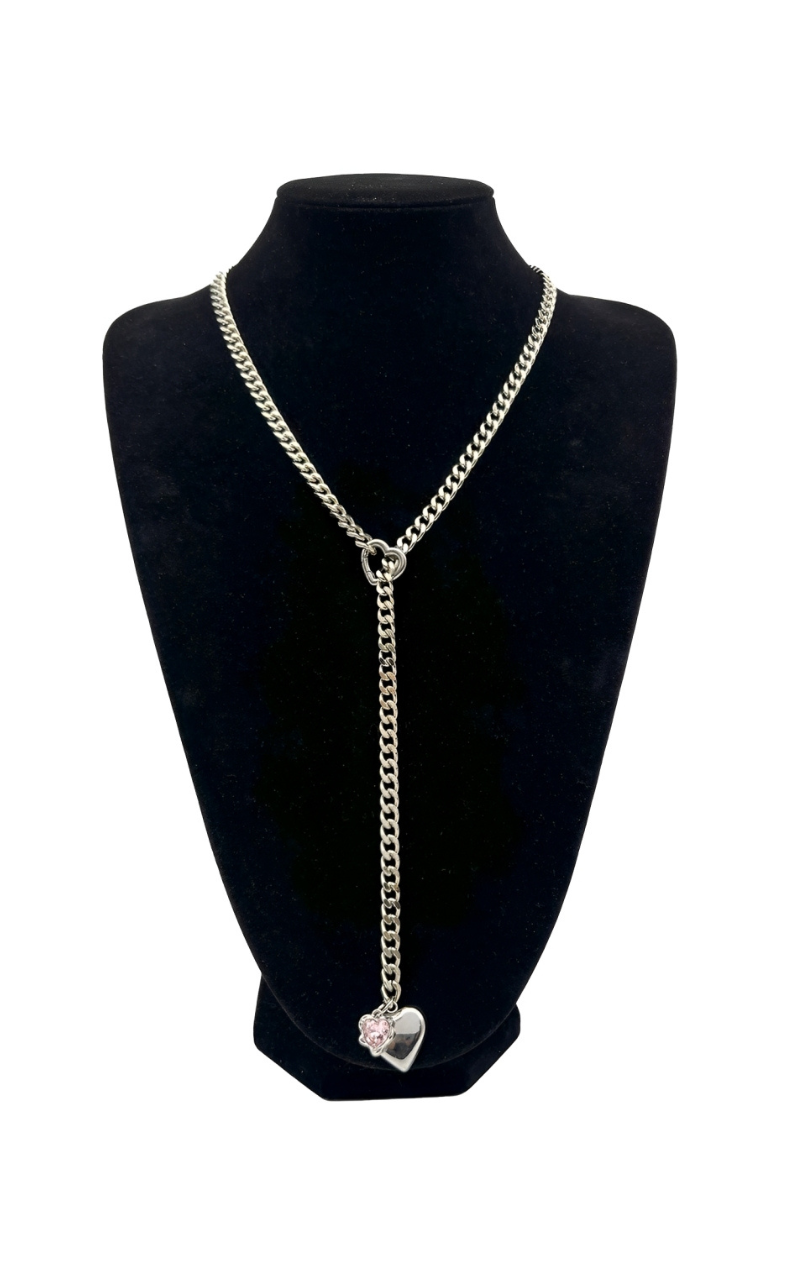 WILDCHOK - Heart Crystal Charm Slip Chain Choker