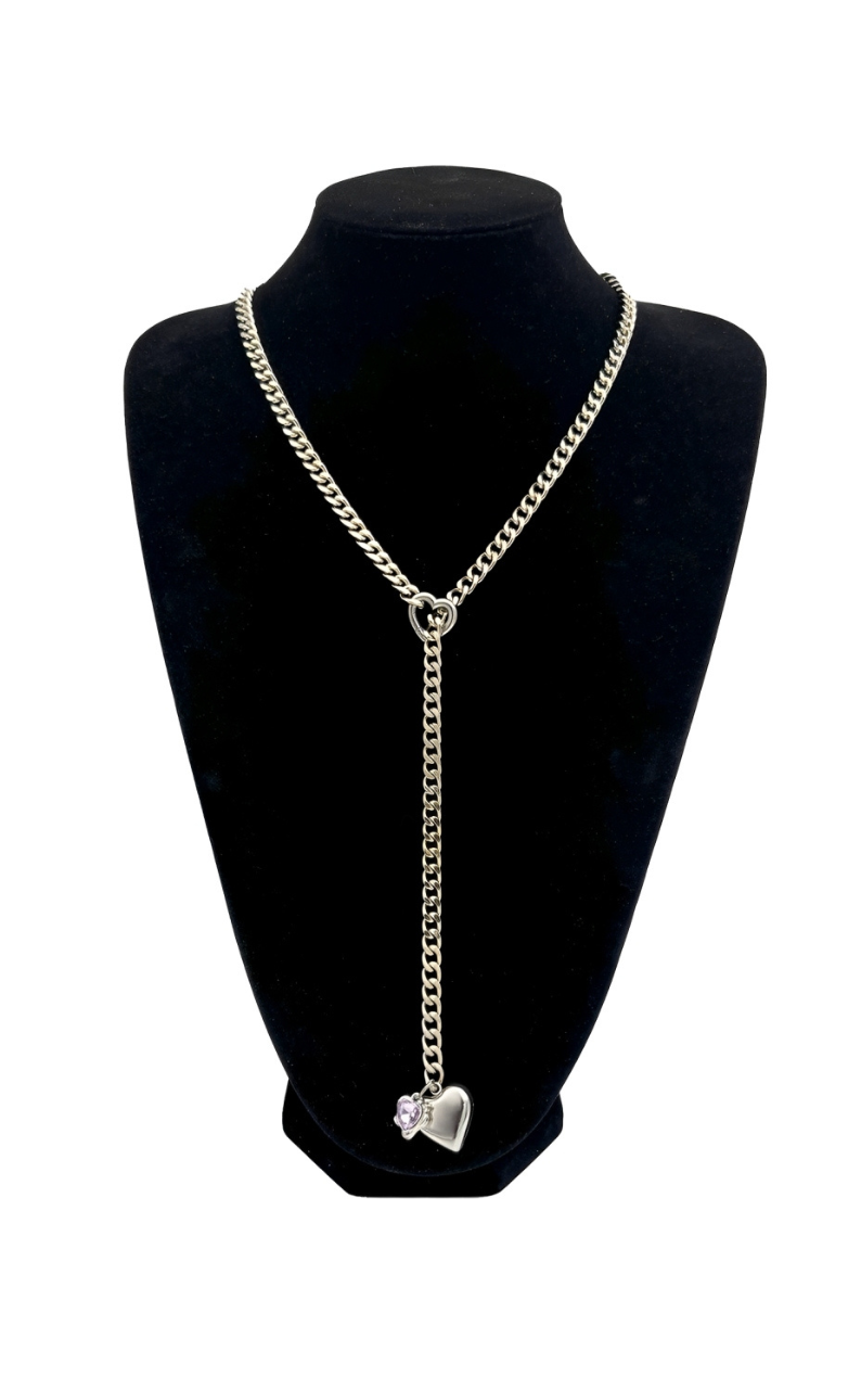 WILDCHOK - Heart Crystal Charm Slip Chain Choker