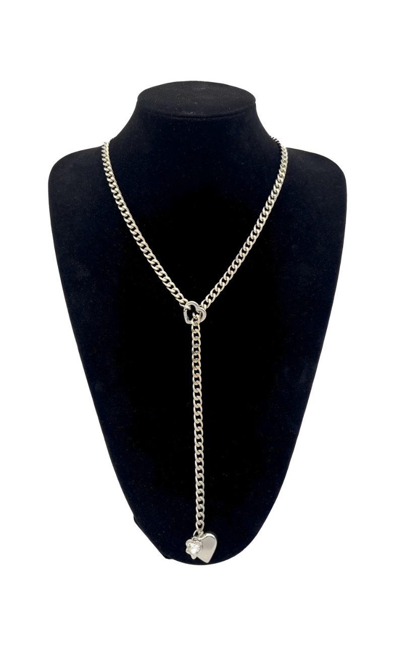 WILDCHOK - Heart Crystal Charm Slip Chain Choker