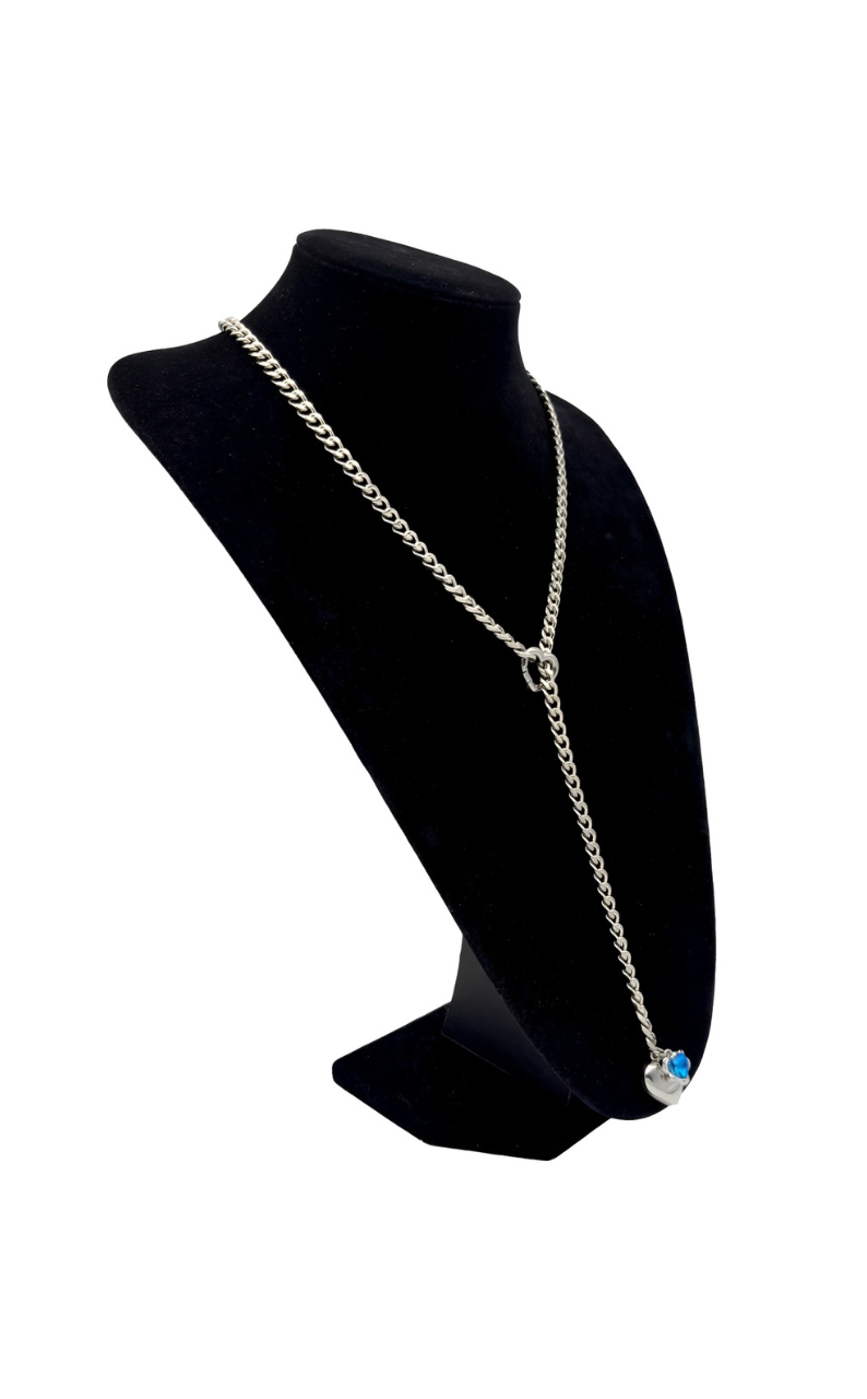 WILDCHOK - Heart Crystal Charm Slip Chain Choker