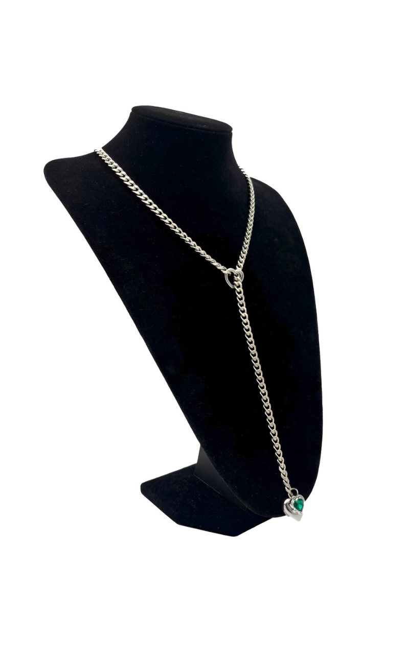 WILDCHOK - Heart Crystal Charm Slip Chain Choker