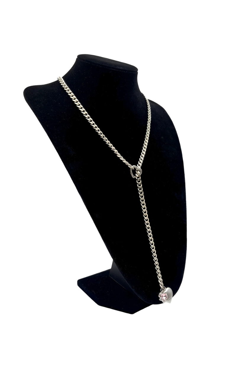 WILDCHOK - Heart Crystal Charm Slip Chain Choker