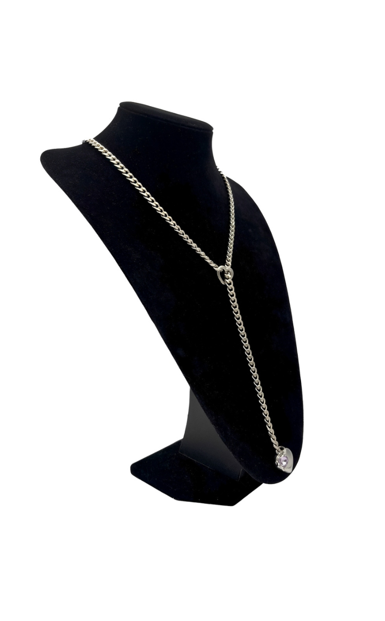 WILDCHOK - Heart Crystal Charm Slip Chain Choker