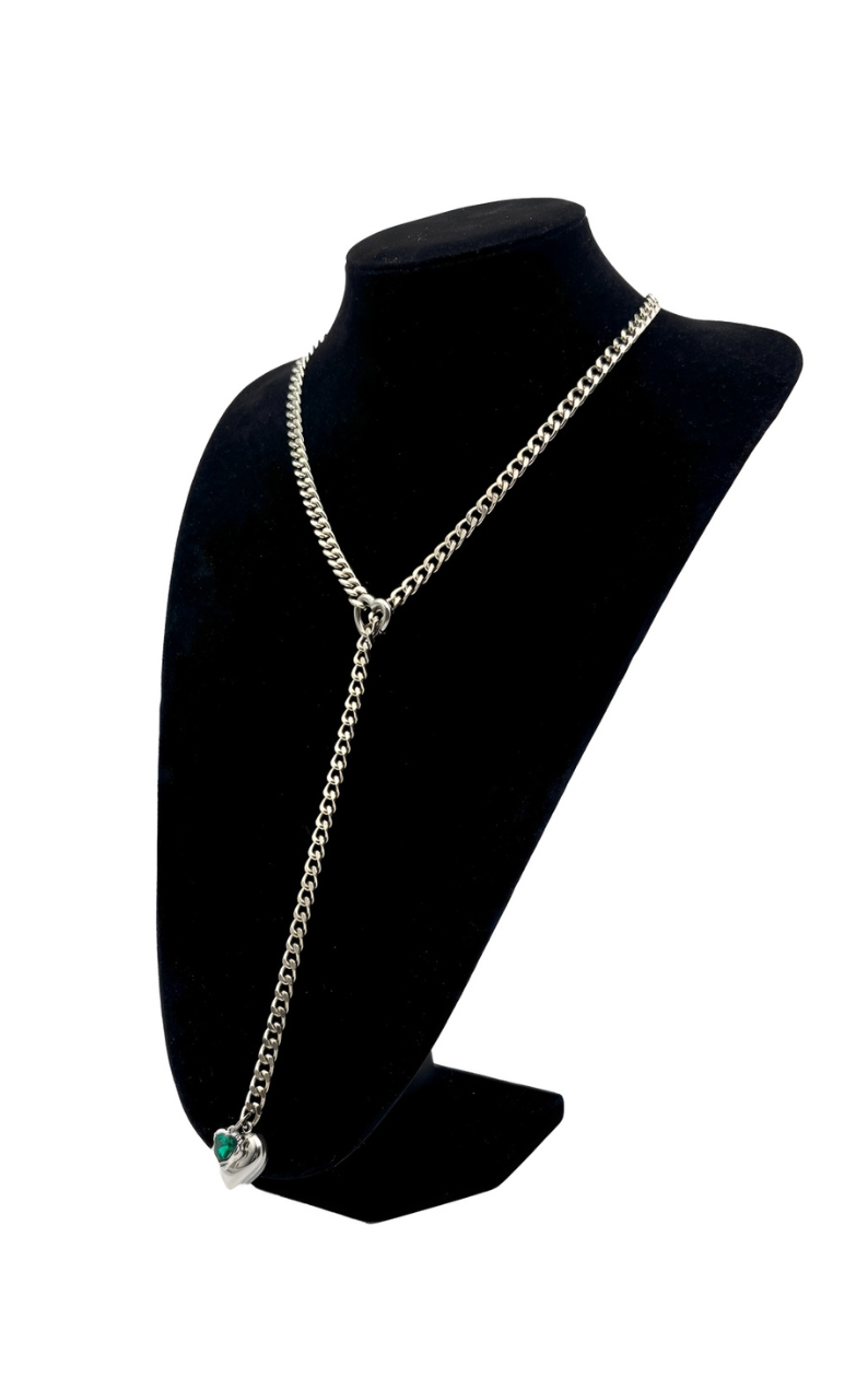 WILDCHOK - Heart Crystal Charm Slip Chain Choker