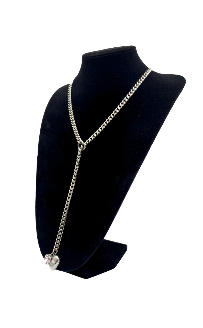 WILDCHOK - Heart Crystal Charm Slip Chain Choker