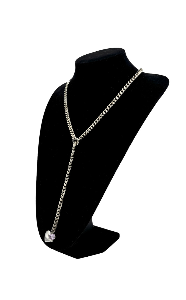 WILDCHOK - Heart Crystal Charm Slip Chain Choker
