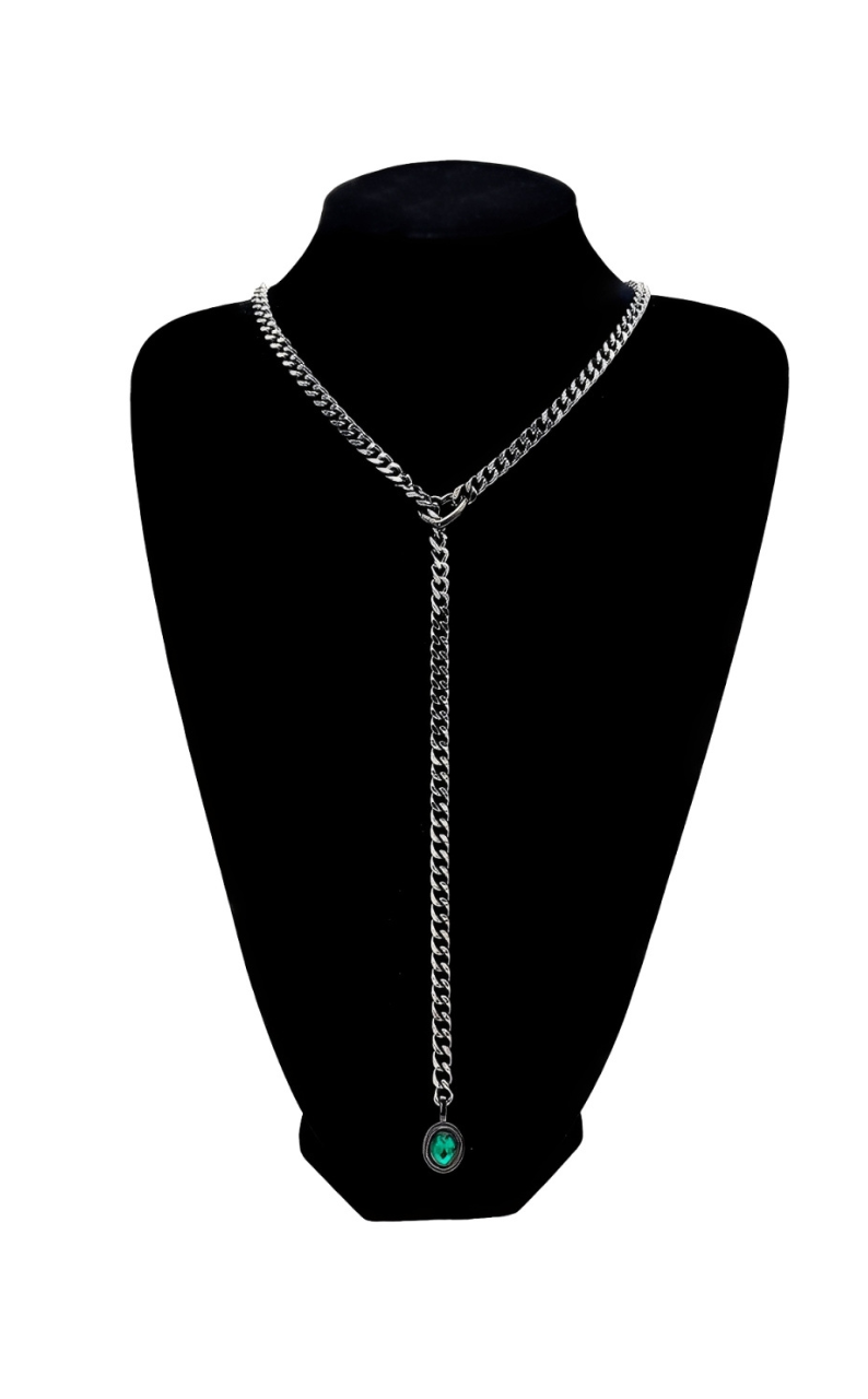 WILDCHOK - Crystal Charm Slip Chain Choker