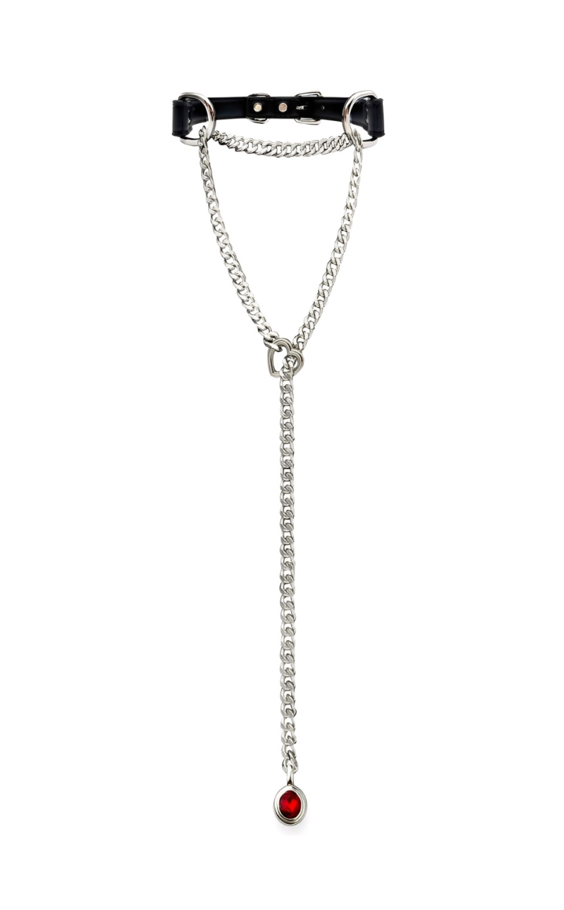 WILDCHOK - Crystal Charm Leather Choker Collar