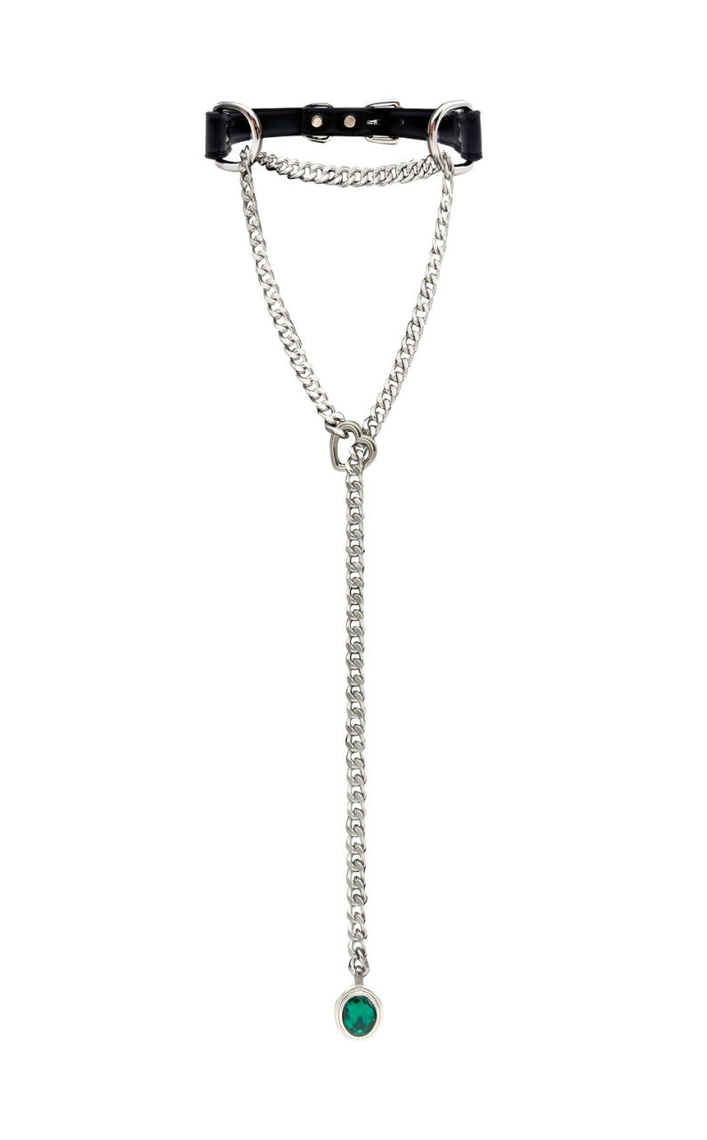 WILDCHOK - Crystal Charm Leather Choker Collar