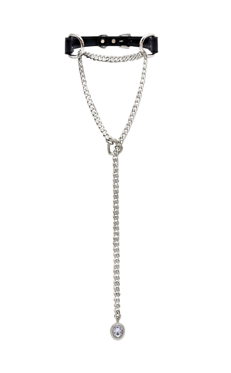 WILDCHOK - Crystal Charm Leather Choker Collar