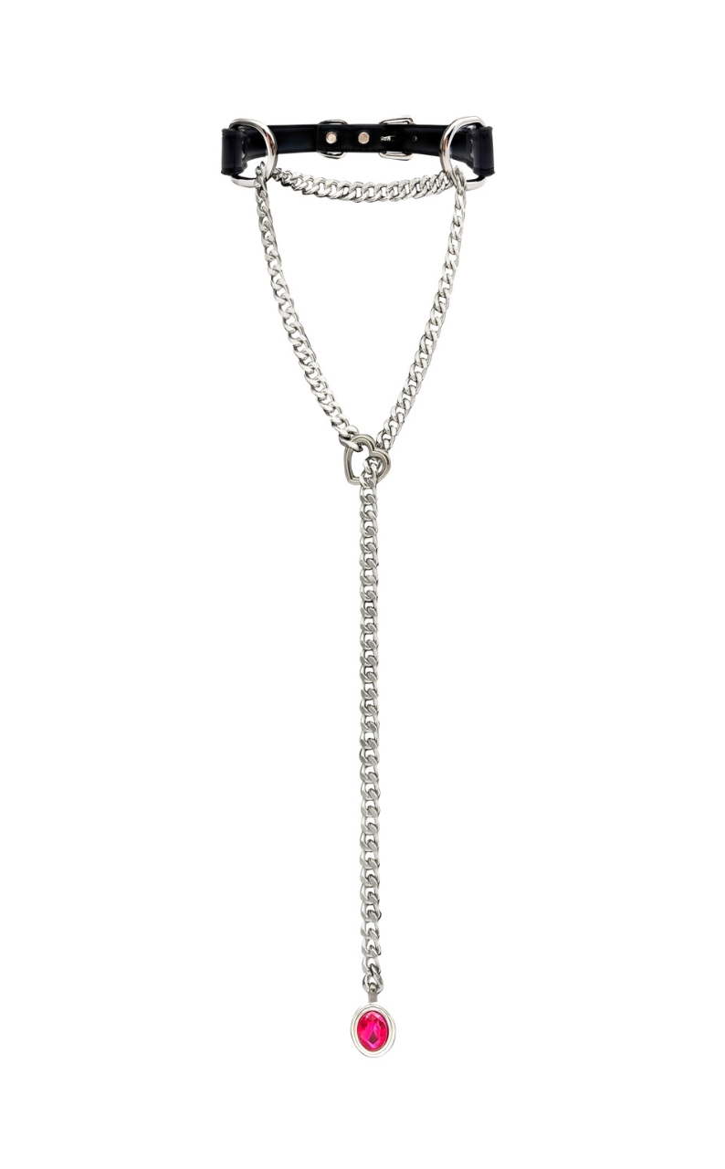 WILDCHOK - Crystal Charm Leather Choker Collar