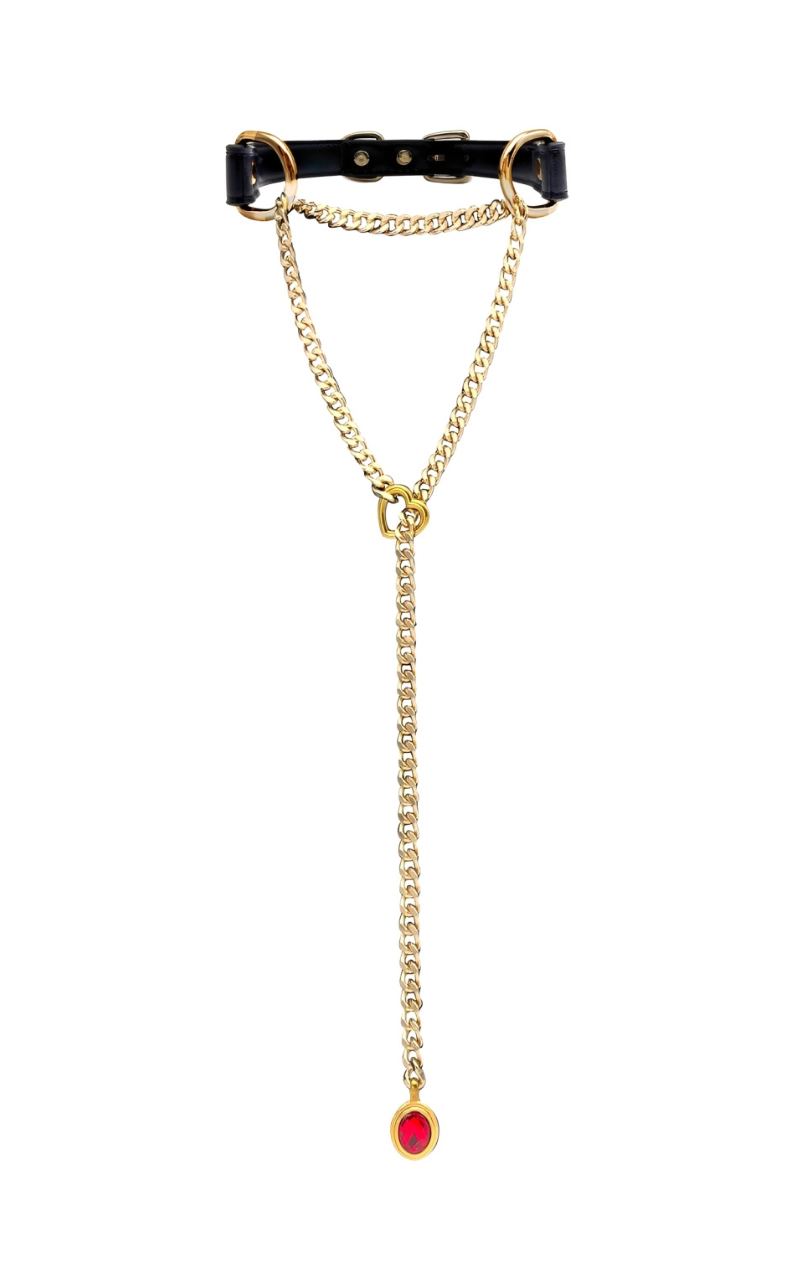 WILDCHOK - Crystal Charm Leather Choker Collar
