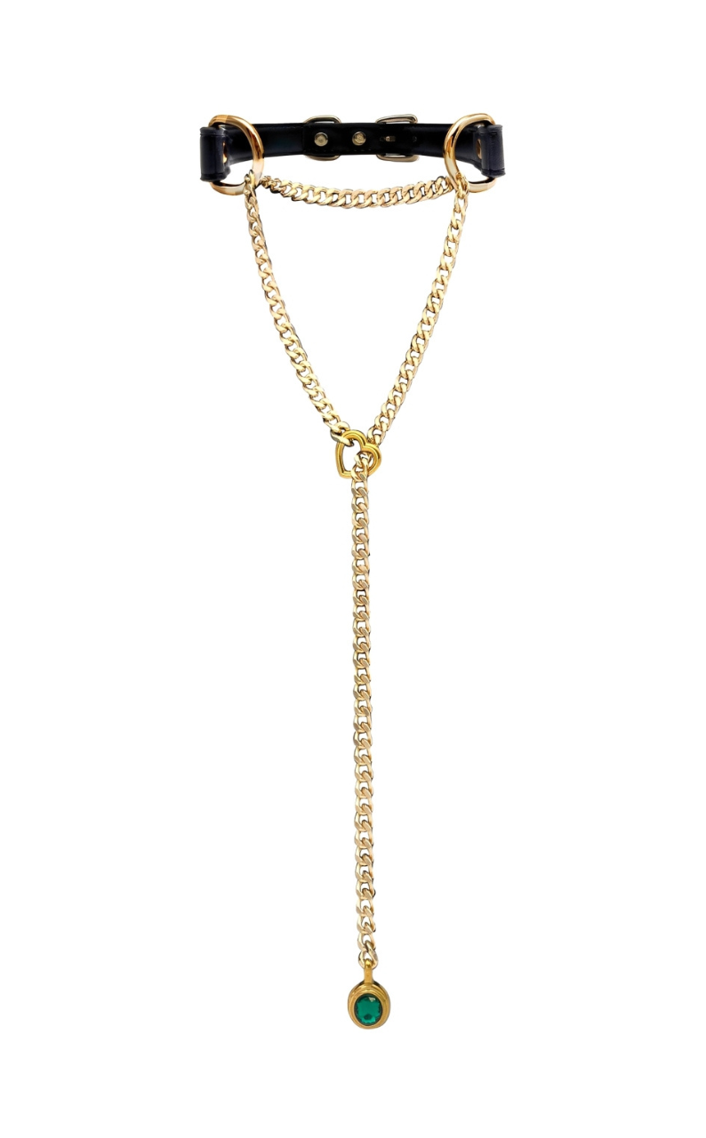 WILDCHOK - Crystal Charm Leather Choker Collar