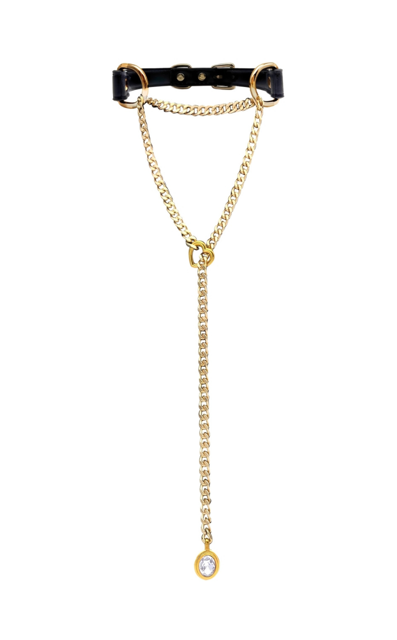 WILDCHOK - Crystal Charm Leather Choker Collar