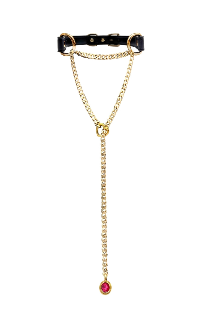 WILDCHOK - Crystal Charm Leather Choker Collar