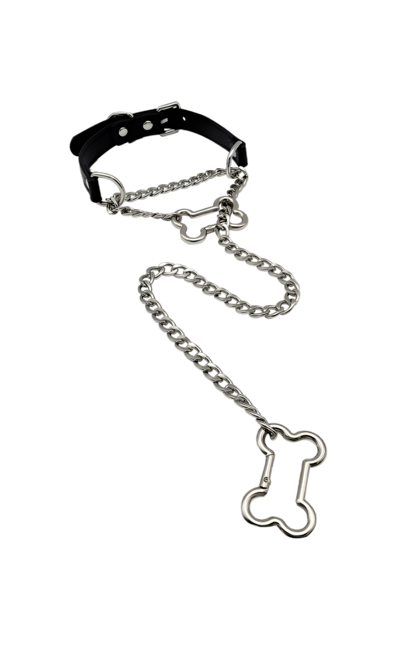 WILDCHOK - Bone Slip Chain Leather Choker Collar