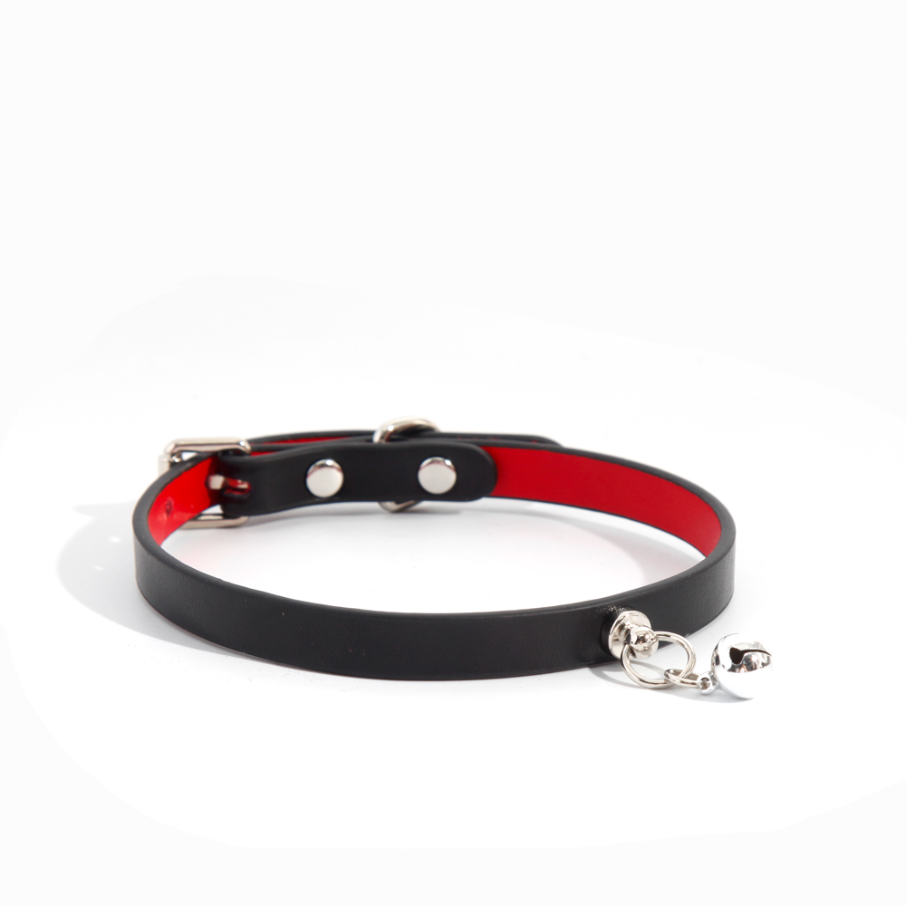 WILDCHOK Genuine Cowhide Choker, Adjustable Leather Necklace with Silver Bell Charm