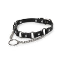 WILDCHOK Black PU Leather Choker | Multi O‑Ring Hardware with Front Chain Pendant