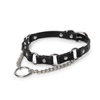 WILDCHOK Black PU Leather Choker | Multi O‑Ring Hardware with Front Chain Pendant