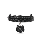 Cat Ear Snake Print Genuine Cowhide Choker, Adjustable Cat Pendant Collar