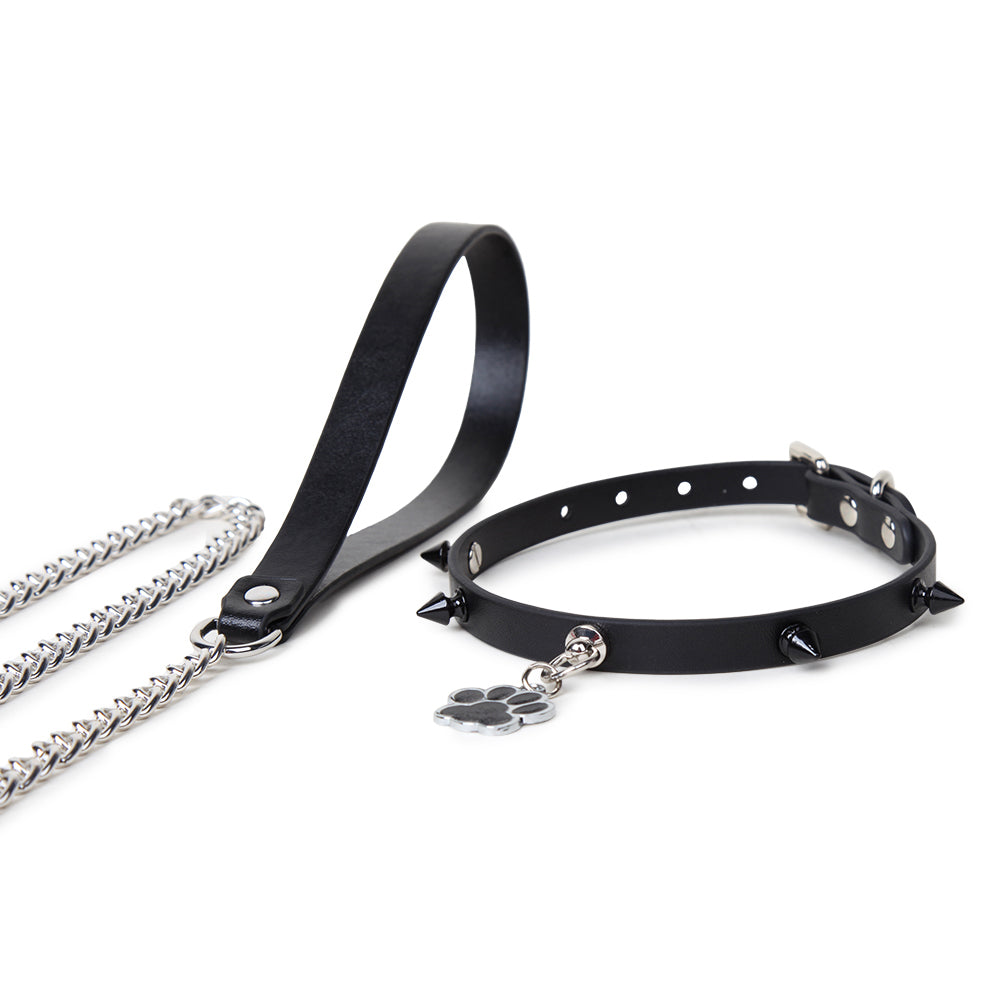 Paw Print Pendant Spiked Genuine Cowhide Choker, Punk Adjustable Human Collar
