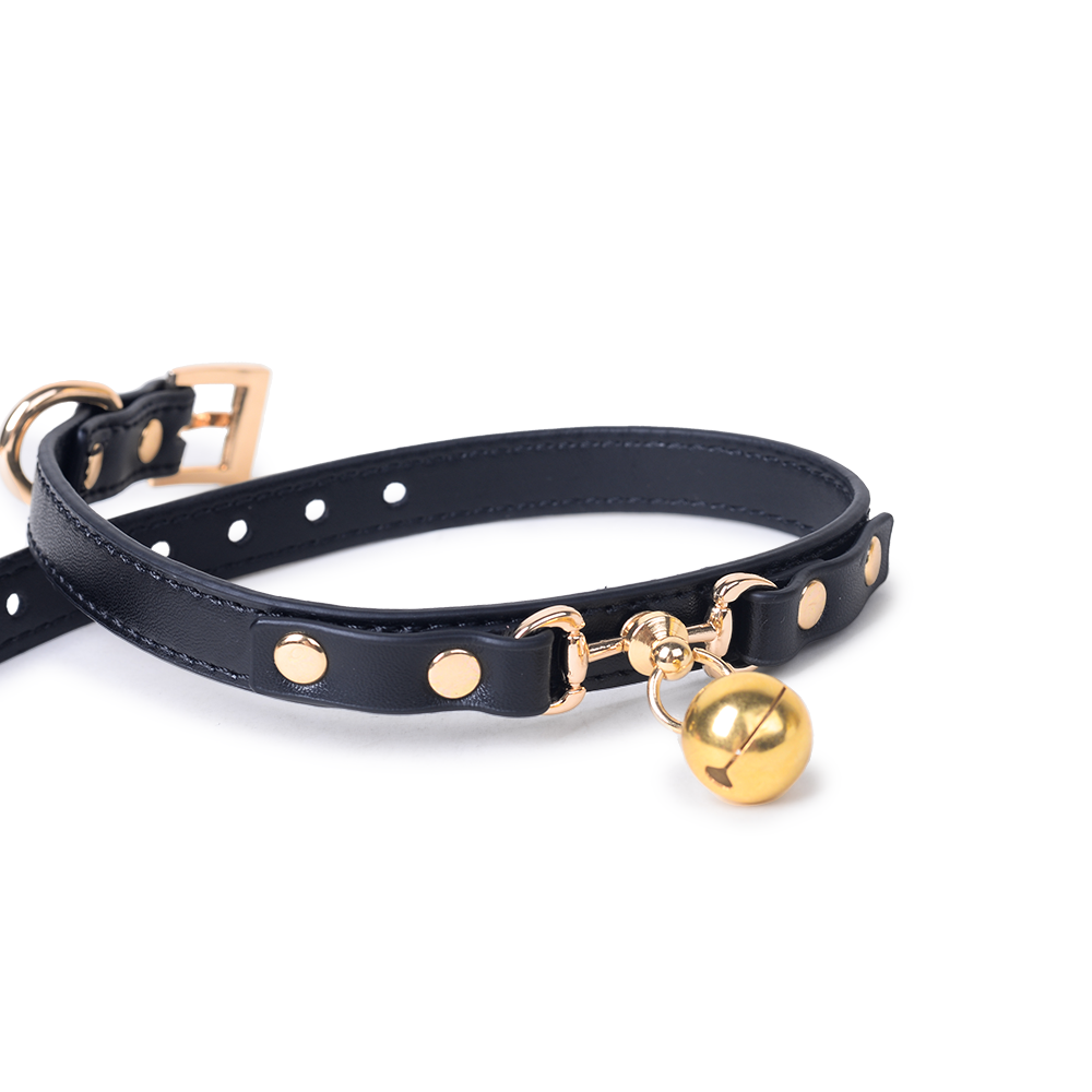 WILDCHOK [Bell] Unisex Adjustable PU Leather Choker Necklace Bell Pendant