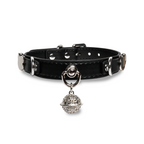 WILDCHOK Genuine Cowhide Leather Choker | Cat‑Face Charm with Hollow Vintage Bell Pendant