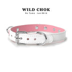 WILD CHOK Genuine Cowhide Leather Choker - Pink White Two-Tone Heart Pendant Metal Chain Edgy Daily Party Accessory